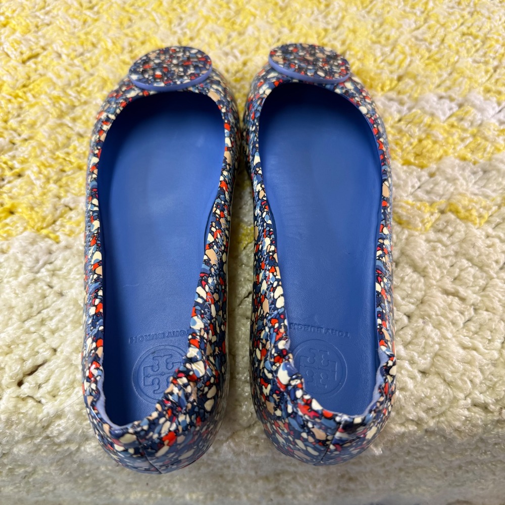 Tory Burch Minnie Travel Ballet Flats Blue Multi Confetti Mosaic Patent Leather - Picture 15 of 16